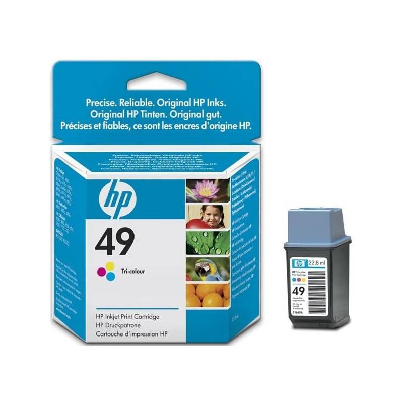 Inkoustová náplň HP No. 49, 22,8ml, 350 stran (51649AE) červená/modrá/žlutá, inkoustová, náplň, 8ml, 350, stran, 51649ae, červená, modrá, žlutá