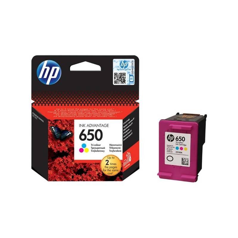 Inkoustová náplň HP No. 650, 200 stran (CZ102AE#BHK) červená/modrá/žlutá, inkoustová, náplň, 650, 200, stran, cz102ae, bhk, červená, modrá, žlutá