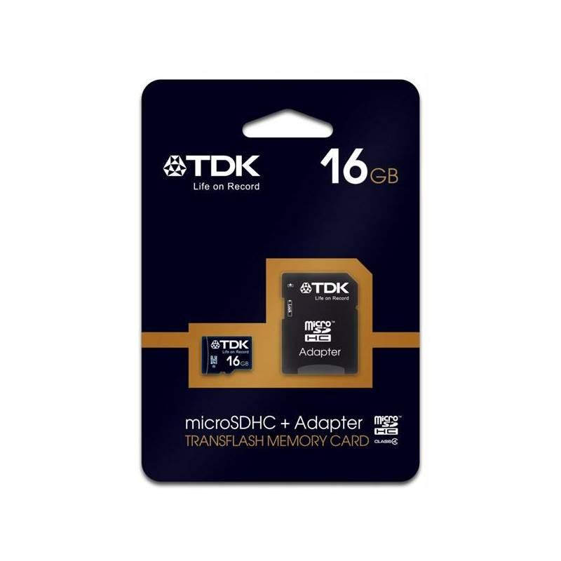 Paměťová karta TDK Micro SDHC 16GB Class 4 + adaptér (t78724) šedá, paměťová, karta, tdk, micro, sdhc, 16gb, class, adaptér, t78724, šedá