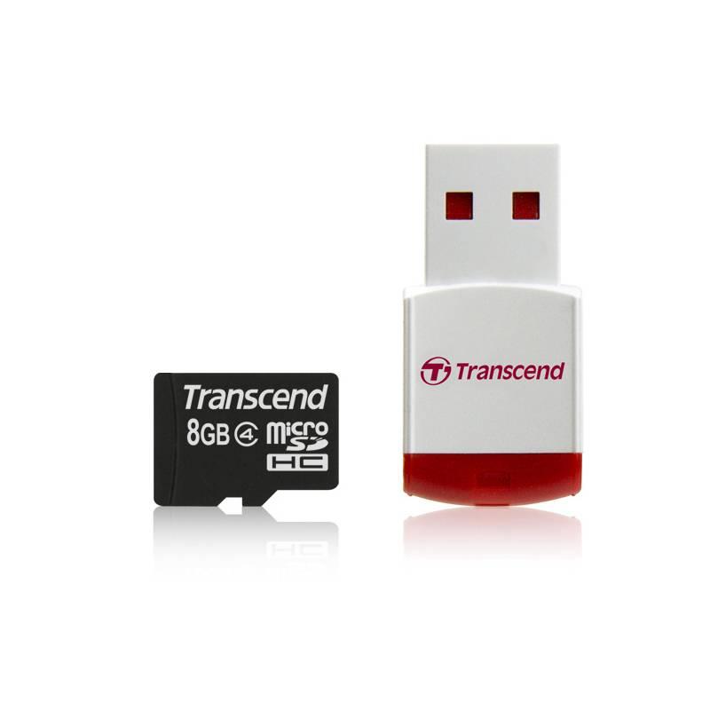 Paměťová karta Transcend MicroSDHC 8GB Class4 + USB reader (TS8GUSDHC4-P3), paměťová, karta, transcend, microsdhc, 8gb, class4, usb, reader, ts8gusdhc4-p3