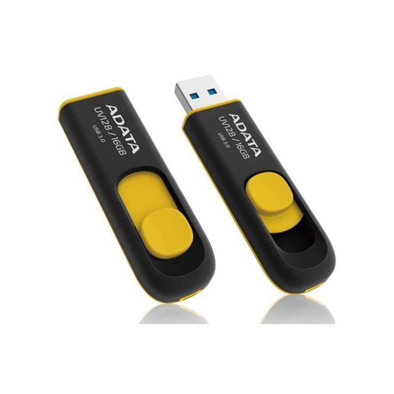 USB flash disk A-Data DashDrive UV128 16GB (AUV128-16G-RBY) černý/žlutý, usb, flash, disk, a-data, dashdrive, uv128, 16gb, auv128-16g-rby, černý, žlutý